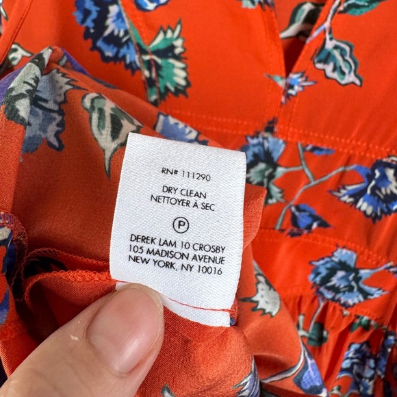 Derek Lam 10 Crosby Floral 100% Silk Blouse Size 6 Long Sleeve Lightweight Chic - Picture 9 of 12